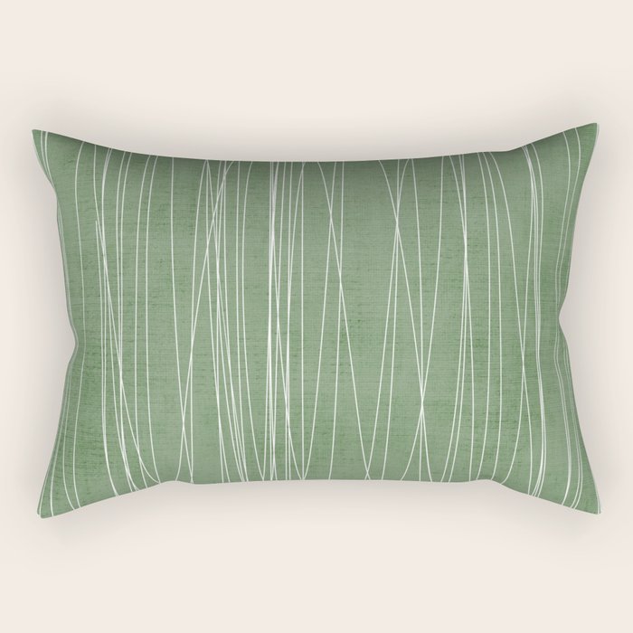 White Lines Green Background Minimal Art Rectangular Pillow Gallery Image 2