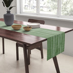 White Lines Green Background Minimal Art Table Runner Gallery Image 2