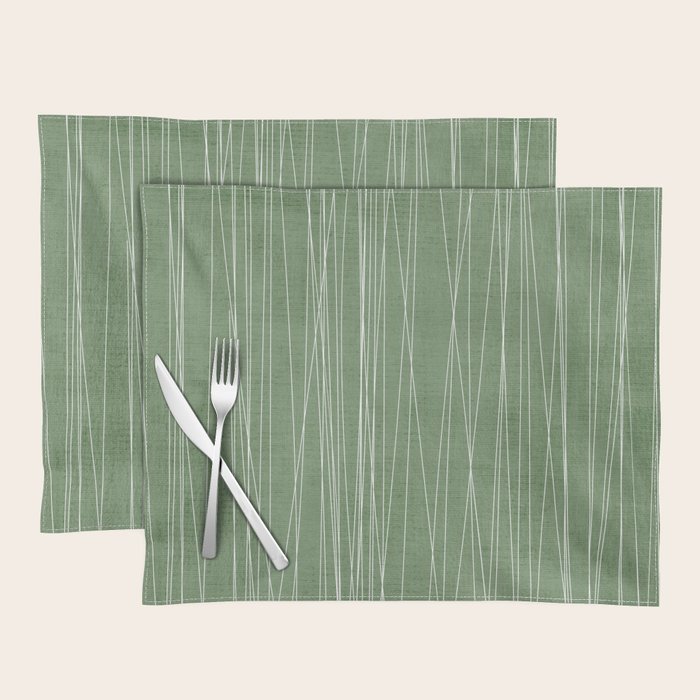 White Lines Green Background Minimal Art Placemat Gallery Image 1