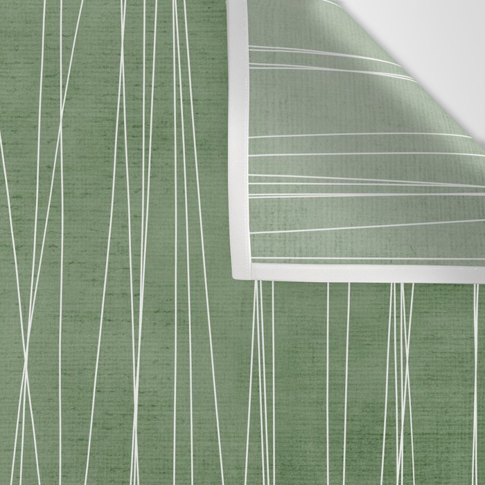 White Lines Green Background Minimal Art Wall Tapestry Gallery Image 3