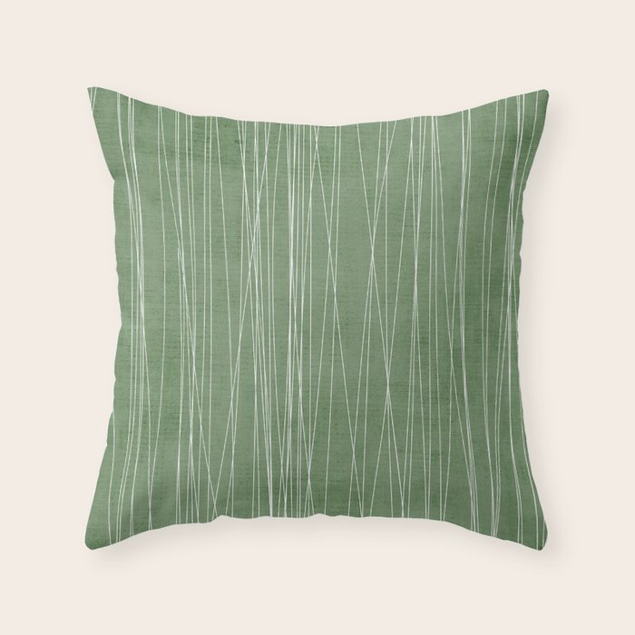 White Lines Green Background Minimal Art Throw Pillow Gallery Image 6