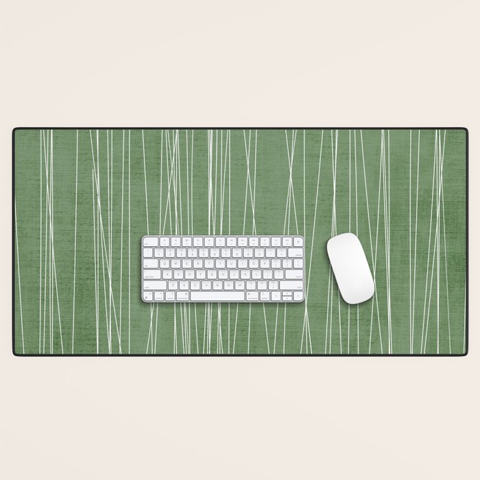 White Lines Green Background Minimal Art Desk Mat Gallery Image 1