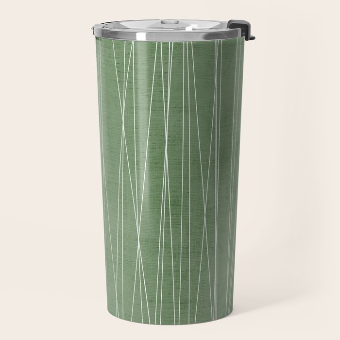 White Lines Green Background Minimal Art Travel Mug Gallery Image 2