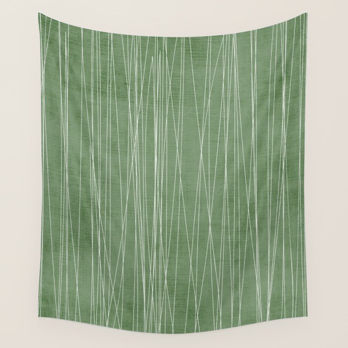 White Lines Green Background Minimal Art Wall Tapestry Gallery Image 1