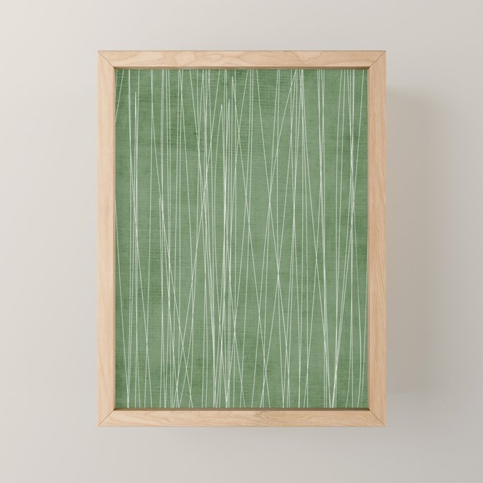 White Lines Green Background Minimal Art Mini Art Print Gallery Image 1