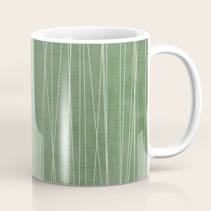 White Lines Green Background Minimal Art Coffee Mug Gallery Image 1