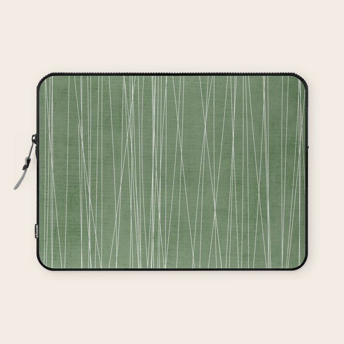 White Lines Green Background Minimal Art Laptop Sleeve Gallery Image 1