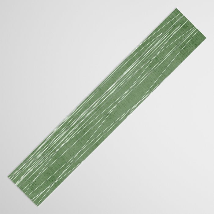 White Lines Green Background Minimal Art Table Runner Gallery Image 3
