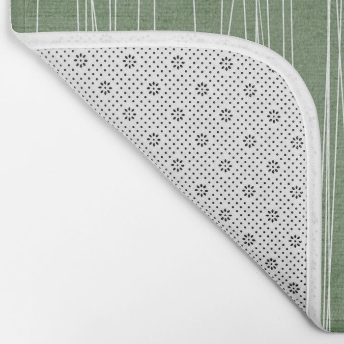 White Lines Green Background Minimal Art Bath Mat Gallery Image 2
