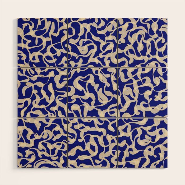 Playful strokes #1 / Beige on Blue Wood Wall Art Gallery Image 1