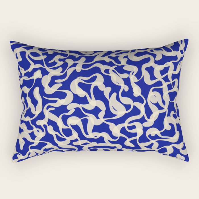 Playful strokes #1 / Beige on Blue Rectangular Pillow Gallery Image 1