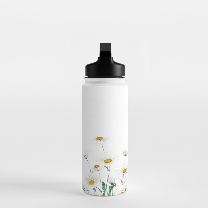 white Margaret daisy watercolor Water Bottle Gallery Image 3