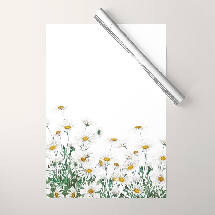 white Margaret daisy watercolor Wrapping Paper Gallery Image 1