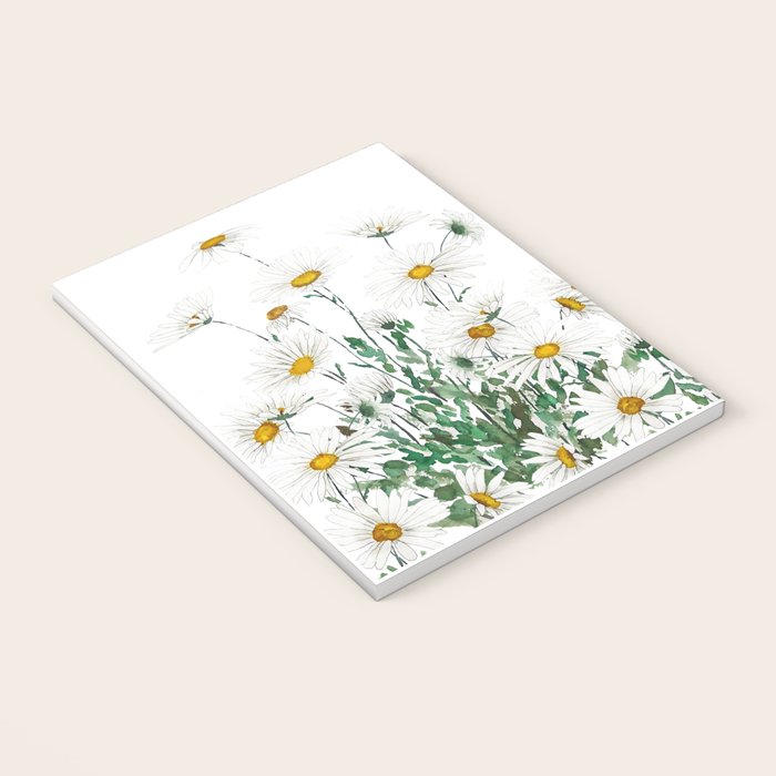 white Margaret daisy watercolor Notebook Gallery Image 3