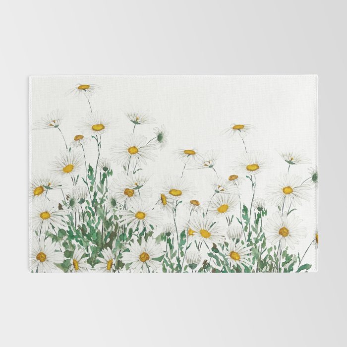 white Margaret daisy watercolor Rug Gallery Image 2