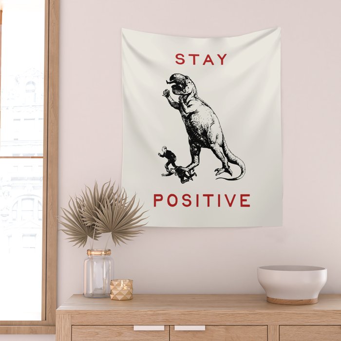 Stay Positive - Fun Dinosaur Wall Tapestry Gallery Image 2