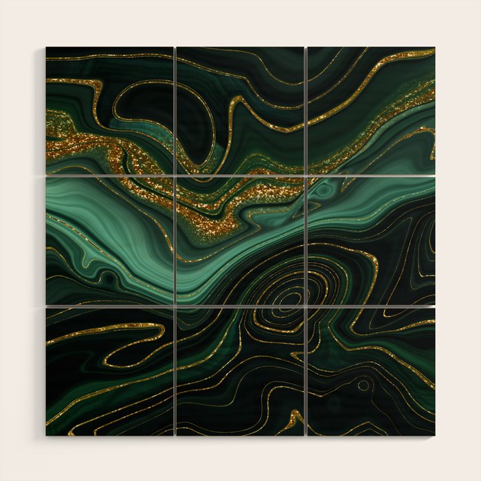 Abstract Gold Glitter Malachite Marble Landscapes Wood Wall Art Gallery Image 2