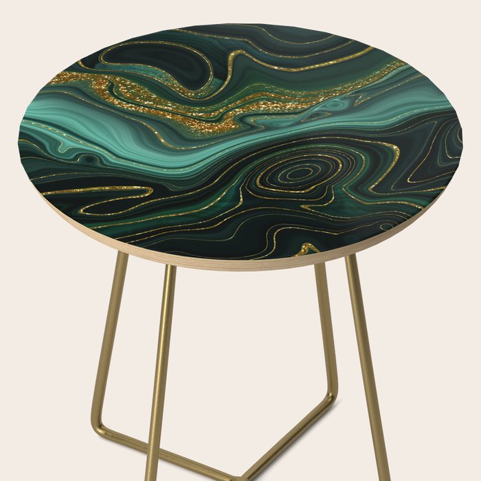 Abstract Gold Glitter Malachite Marble Landscapes Side Table Gallery Image 2
