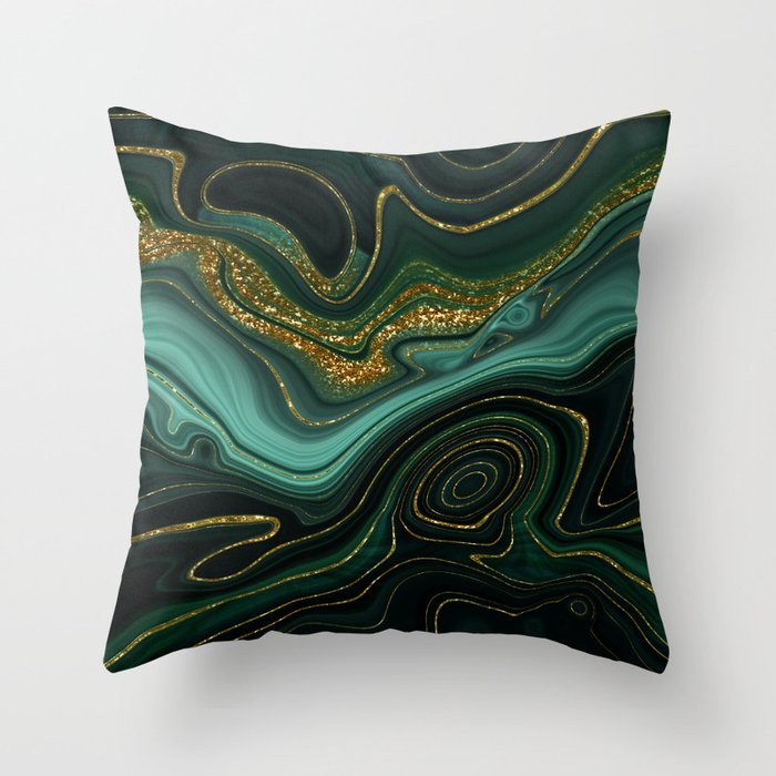 Abstract Gold Glitter Malachite Marble Landscapes Throw Pillow Gallery Image 6