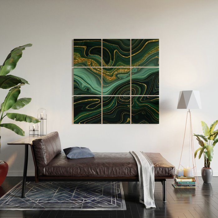 Abstract Gold Glitter Malachite Marble Landscapes Wood Wall Art Gallery Image 2