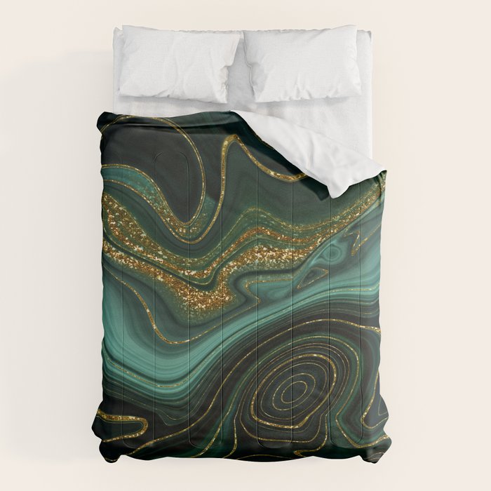 Abstract Gold Glitter Malachite Marble Landscapes Comforter Gallery Image 6