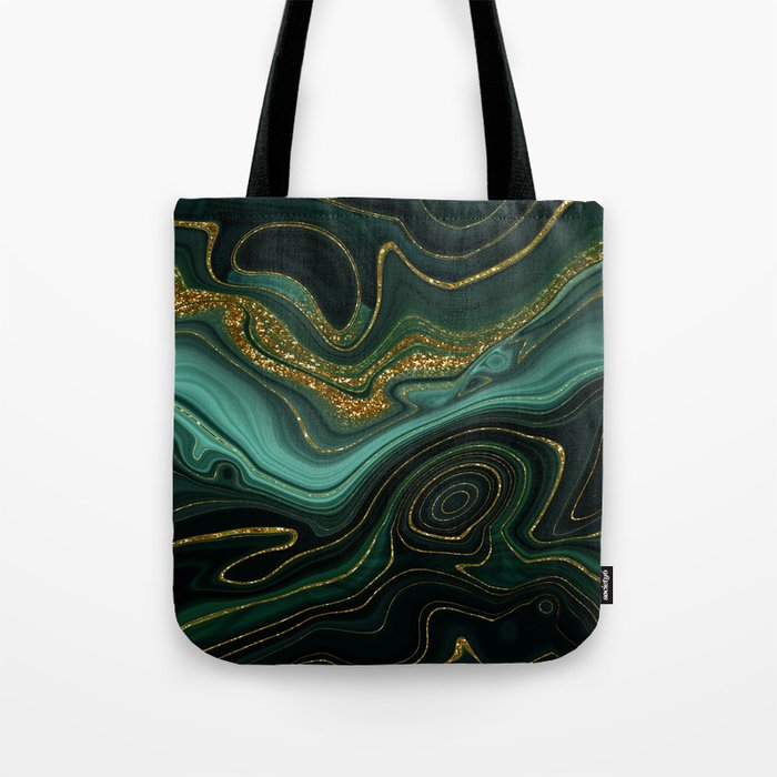 Abstract Gold Glitter Malachite Marble Landscapes Tote Bag Gallery Image 1