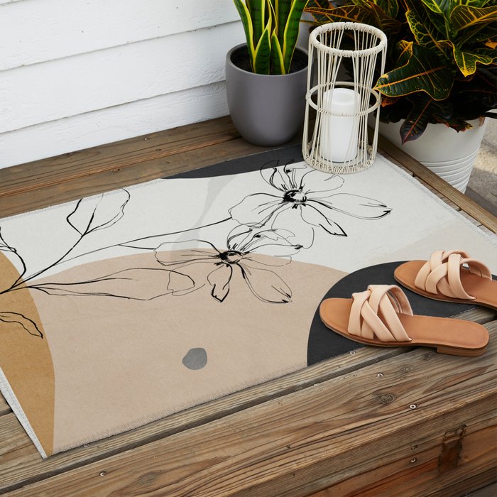Abstract Art /Minimal Flowers Outdoor Rug Gallery Image 2