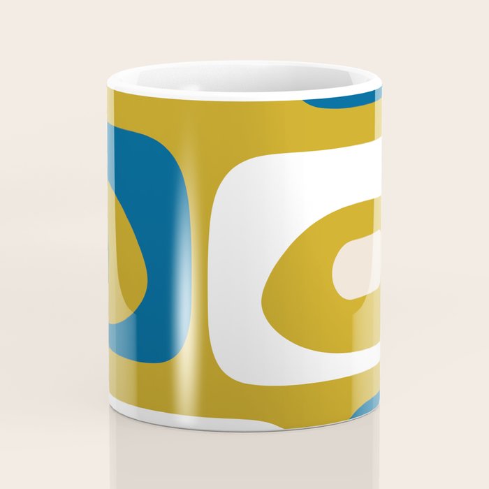 Mid Century Modern Minimalist Abstract Retro Piquet Pattern in Vintage Mustard Blue White Green Coffee Mug Gallery Image 4