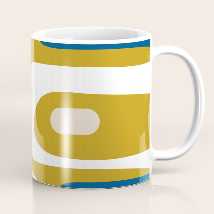 Mid Century Modern Minimalist Abstract Retro Piquet Pattern in Vintage Mustard Blue White Green Coffee Mug Gallery Image 1