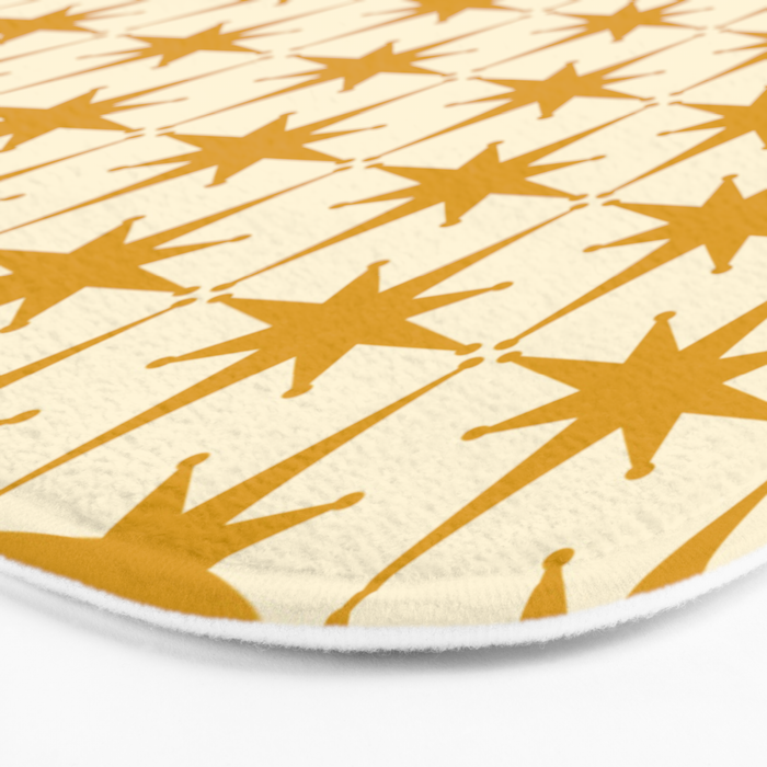 Retro Vintage 50s Starbursts Pattern in Cream and Honey Mustard Bath Mat Gallery Image 3