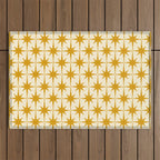Retro Vintage 50s Starbursts Pattern in Cream and Honey Mustard Outdoor Rug Gallery Image 1