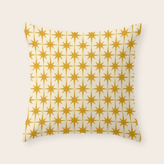 Retro Vintage 50s Starbursts Pattern in Cream and Honey Mustard Throw Pillow Gallery Image 6