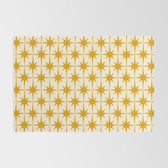 Retro Vintage 50s Starbursts Pattern in Cream and Honey Mustard Rug Gallery Image 2