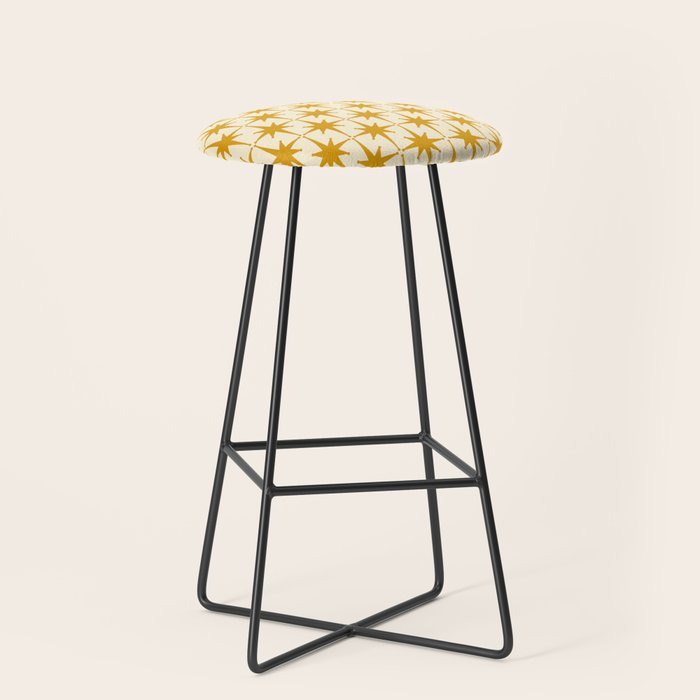 Retro Vintage 50s Starbursts Pattern in Cream and Honey Mustard Stool Gallery Image 1