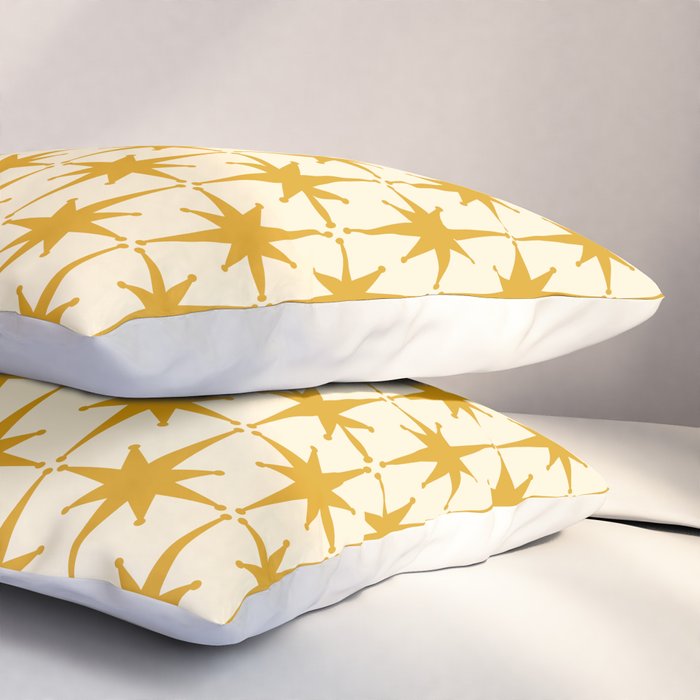 Retro Vintage 50s Starbursts Pattern in Cream and Honey Mustard Pillow Sham Gallery Image 3