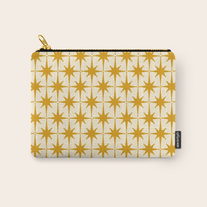 Retro Vintage 50s Starbursts Pattern in Cream and Honey Mustard Carry All Pouch Gallery Image 1