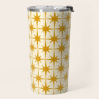 Retro Vintage 50s Starbursts Pattern in Cream and Honey Mustard Travel Mug Gallery Image 2