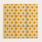 Retro Vintage 50s Starbursts Pattern in Cream and Honey Mustard Wood Wall Art Gallery Image 1