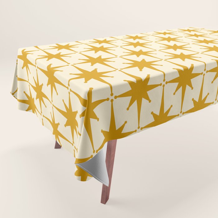 Retro Vintage 50s Starbursts Pattern in Cream and Honey Mustard Tablecloth Gallery Image 1