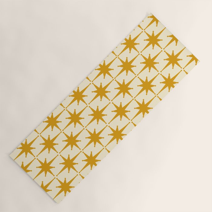 Retro Vintage 50s Starbursts Pattern in Cream and Honey Mustard Yoga Mat Gallery Image 1