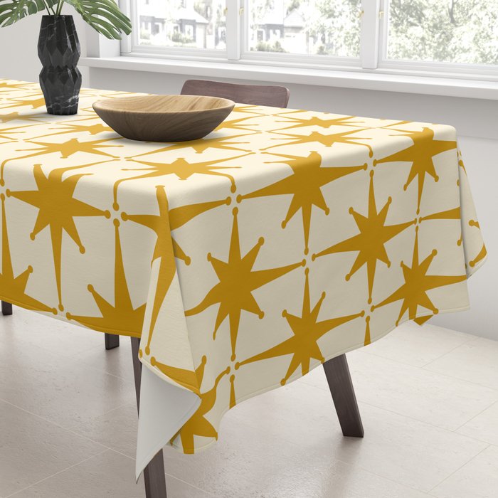 Retro Vintage 50s Starbursts Pattern in Cream and Honey Mustard Tablecloth Gallery Image 3