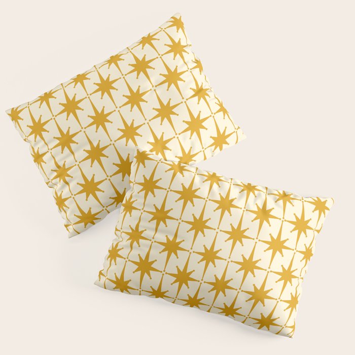 Retro Vintage 50s Starbursts Pattern in Cream and Honey Mustard Pillow Sham Gallery Image 3