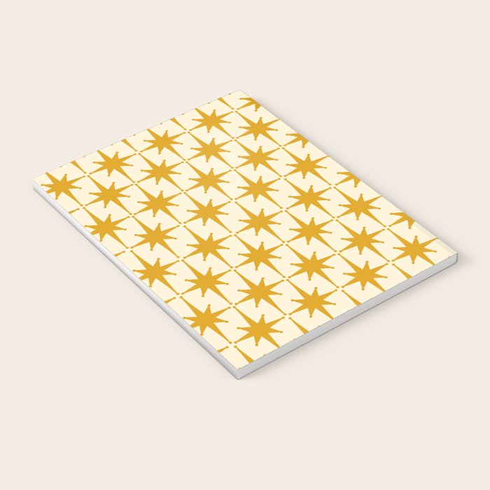 Retro Vintage 50s Starbursts Pattern in Cream and Honey Mustard Notebook Gallery Image 3