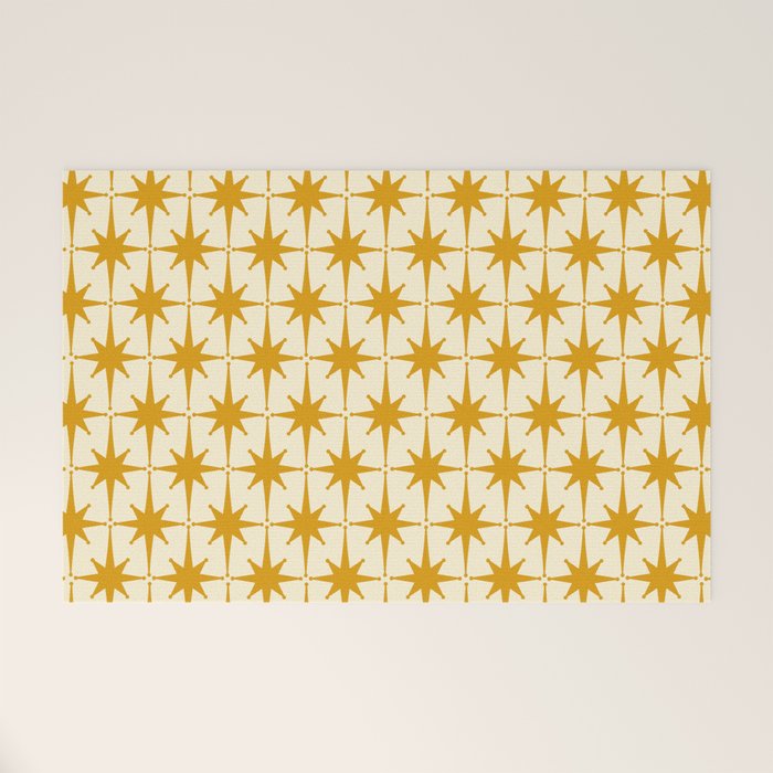 Retro Vintage 50s Starbursts Pattern in Cream and Honey Mustard Welcome Mat Gallery Image 1