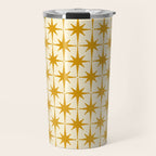 Retro Vintage 50s Starbursts Pattern in Cream and Honey Mustard Travel Mug Gallery Image 1