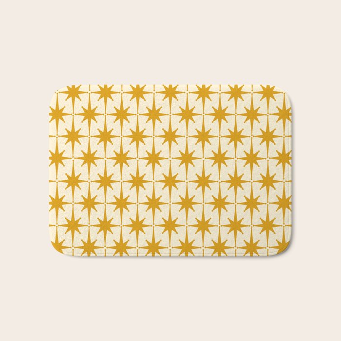 Retro Vintage 50s Starbursts Pattern in Cream and Honey Mustard Bath Mat Gallery Image 1