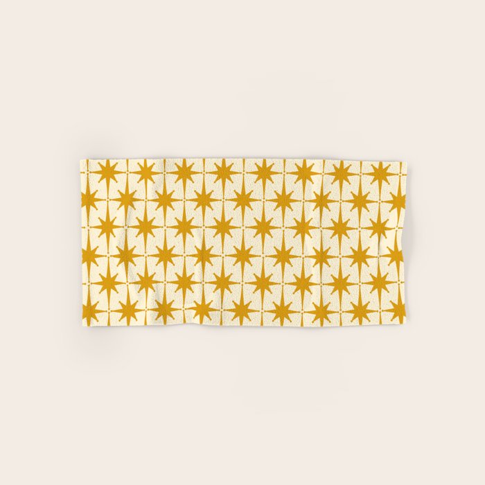 Retro Vintage 50s Starbursts Pattern in Cream and Honey Mustard Bath Towel Gallery Image 1