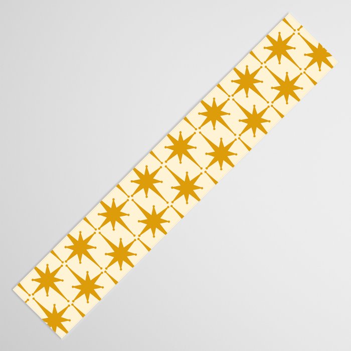 Retro Vintage 50s Starbursts Pattern in Cream and Honey Mustard Table Runner Gallery Image 3