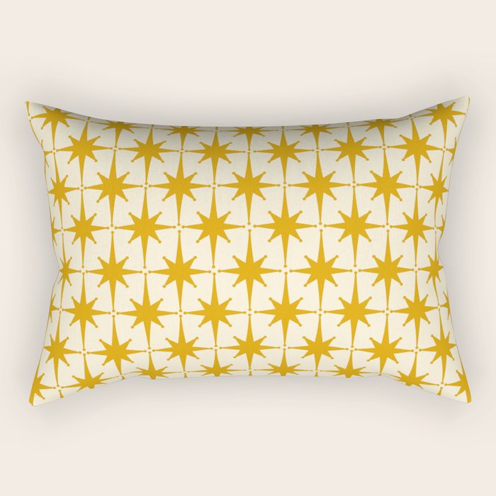 Retro Vintage 50s Starbursts Pattern in Cream and Honey Mustard Rectangular Pillow Gallery Image 2