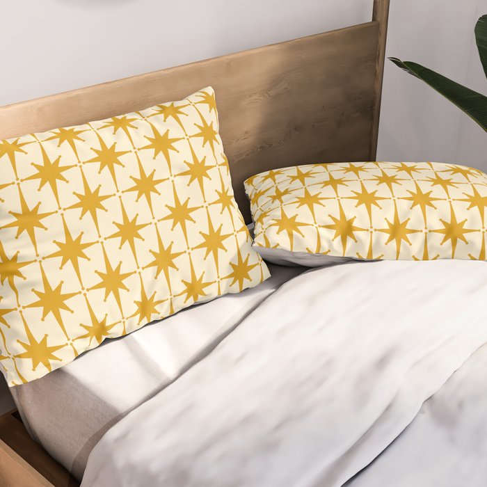 Retro Vintage 50s Starbursts Pattern in Cream and Honey Mustard Pillow Sham Gallery Image 2